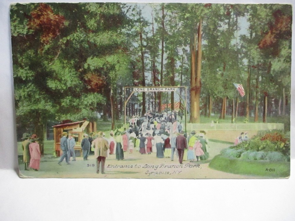 1910 Postcard Entrance To Long Branch ( Amusement) Park Syracuse Ny Crowds, Sign