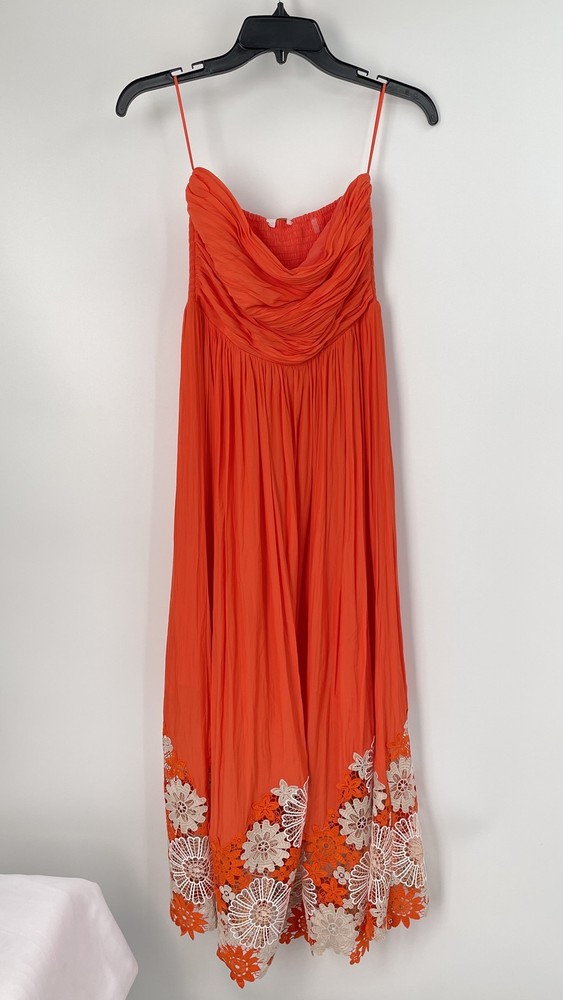 Ramy Brook Womens Midi Dress Sunset Orange Size S Milani Floral-Applique