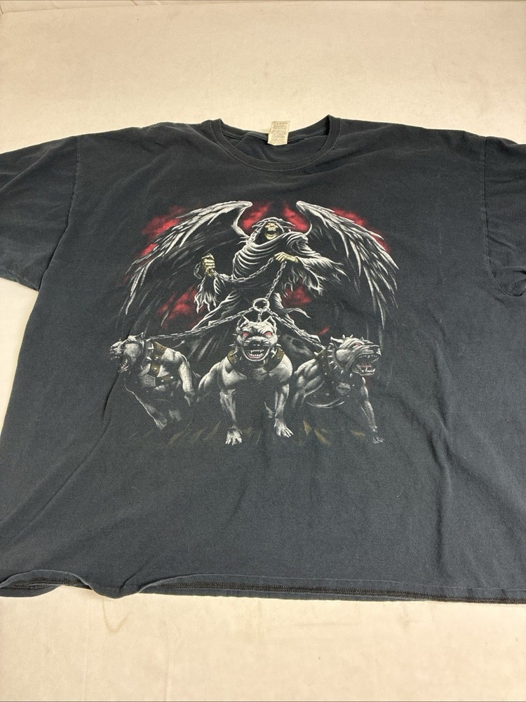 Vintage Fruit Of The Loom Grim Reaper With Dogs Size 3XL T Shirt