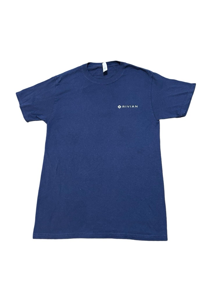 Rivian Motors Adventurous World T-Shirt Men's Size Small Navy Blue Graphic Tee