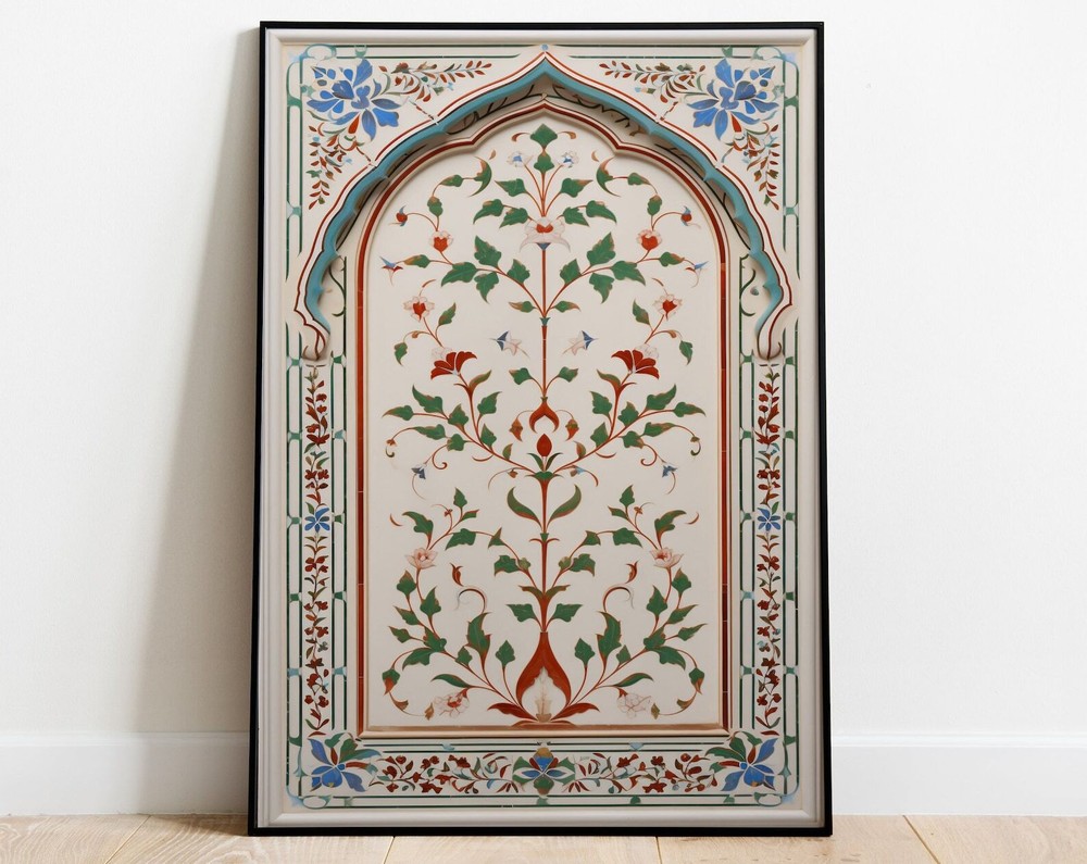 Vintage Islamic Inlay Work Wall Art Floral Prints Living Room Decor Printable