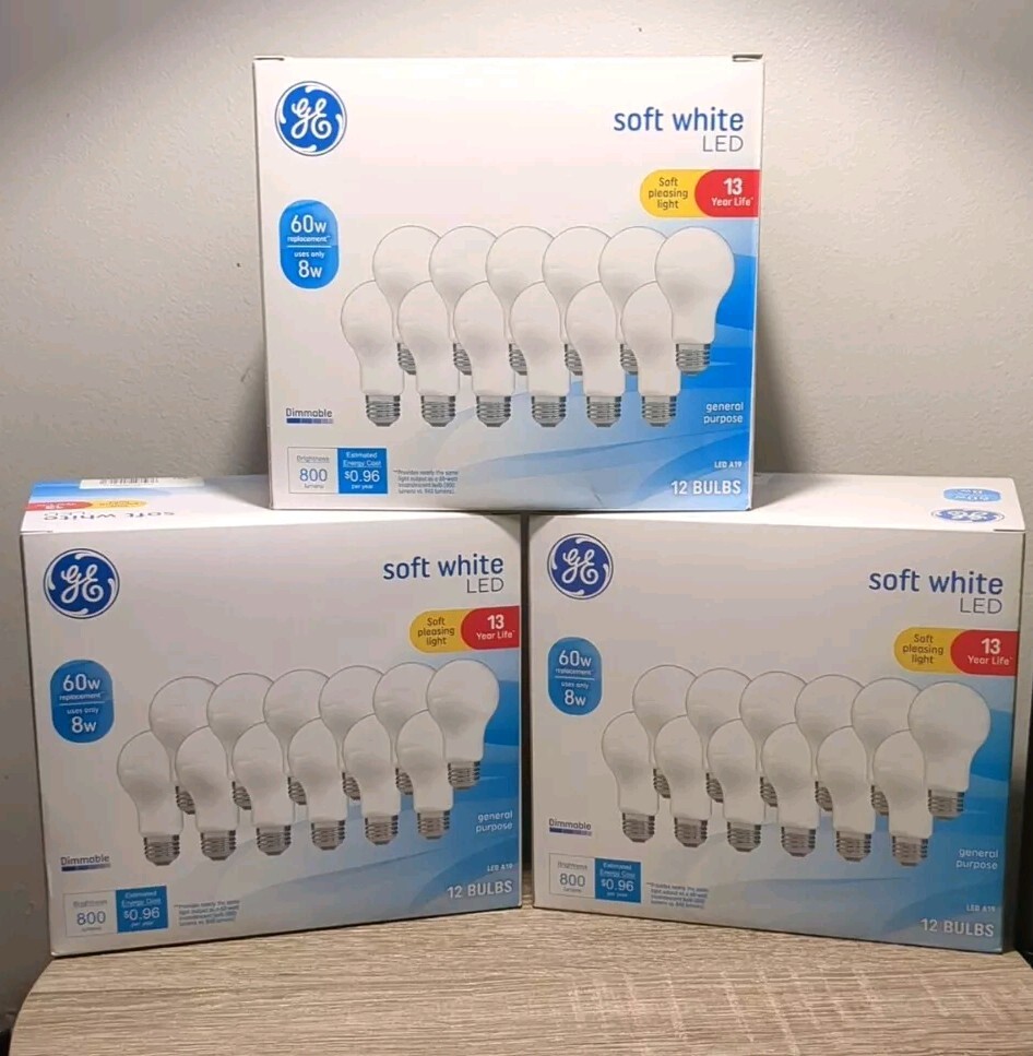 GE Dimmable A19 LED Soft White 60W Light Bulbs 3-Pack 13-Year Life