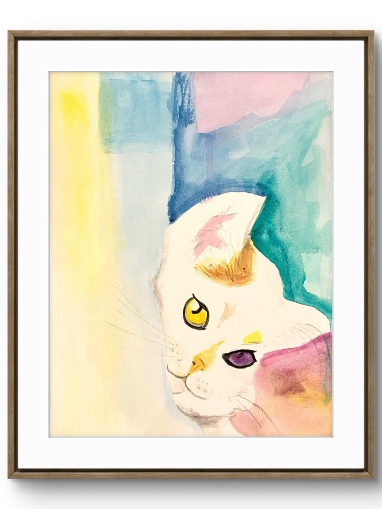 TITA PAINTZ Colorful Watercolor Kitten Portrait Hand Painted 9x12 Wall Art
