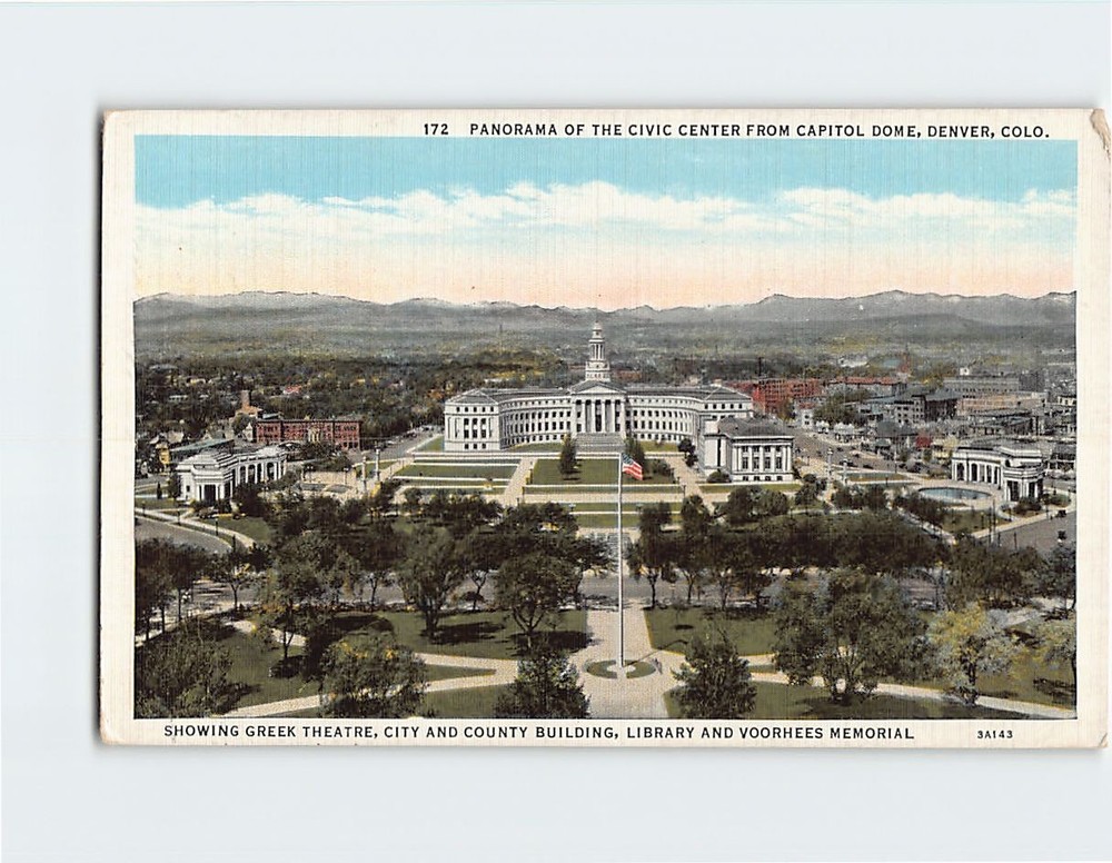 Postcard Aerial View Panorama Civic Center City County Building Denver Colorado