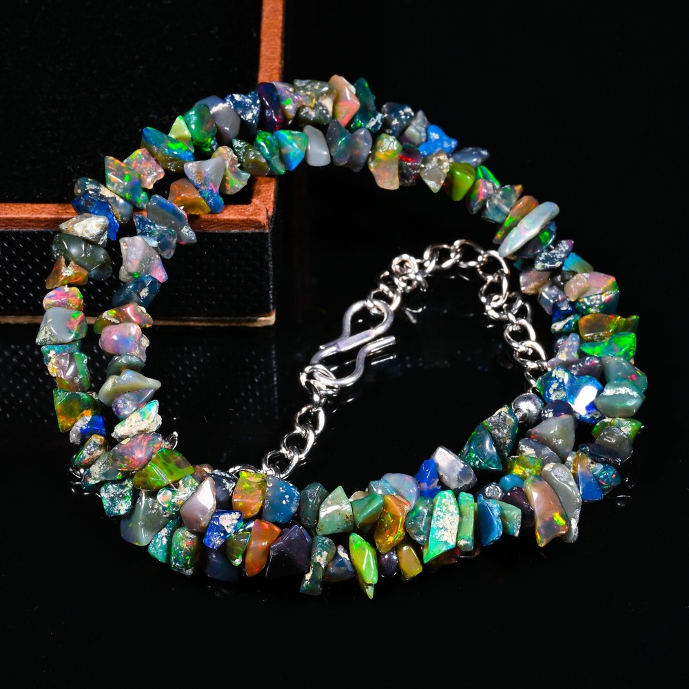 Black Opal Uncut Gemstone Necklace 22 Inch Fire Opal M-393