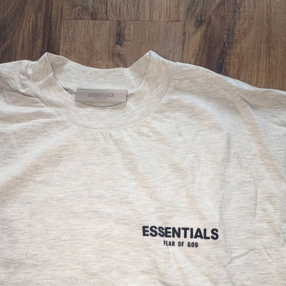 Fear of God Essentials Beige Logo Men's Cotton Short Sleeve Crew Neck T-Shirt