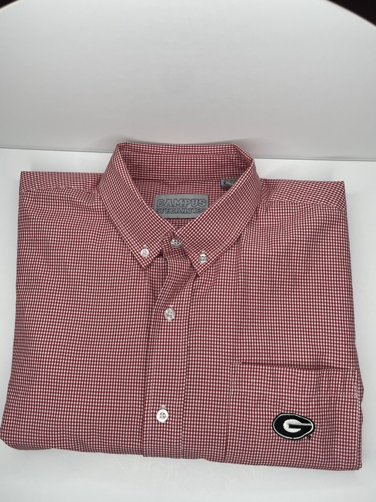 Georgia Bulldogs Shirt Mens Large Red Check Long Sleeve Casual Travel Football