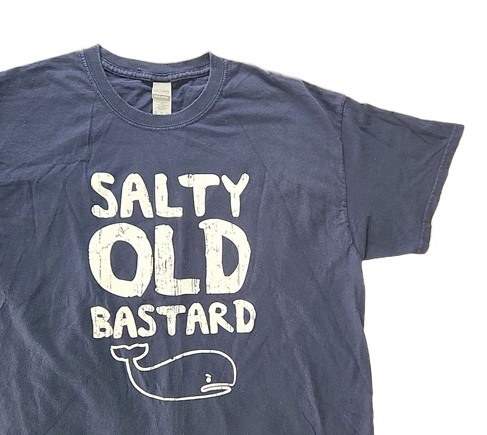 Men’s XL Navy Blue Graphic Tee Salty Old Bastard 🐋 T-Shirt 100% Cotton EUC