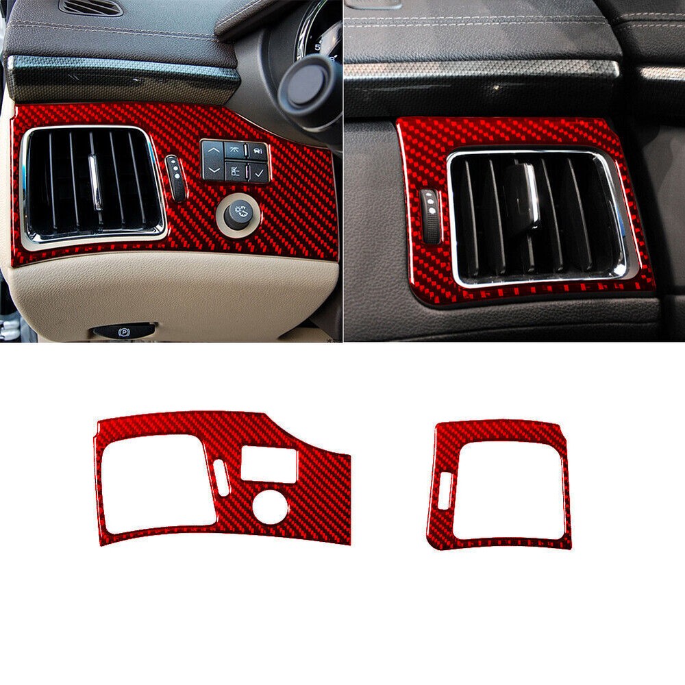 2pcs For Cadillac CTS 2008-13 Red Carbon Fiber Side Air Vent Interior Cover Trim