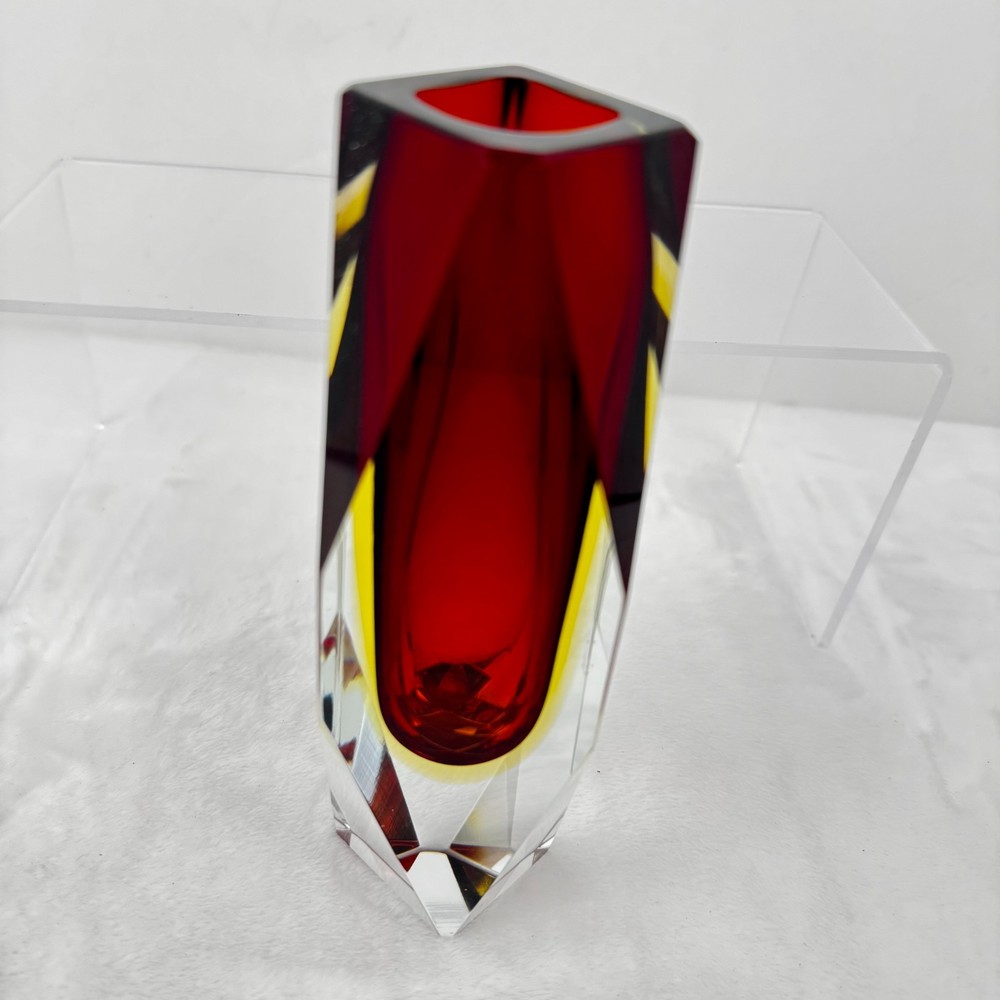Faceted Murano Sommerso Red Yellow Glass 6.75