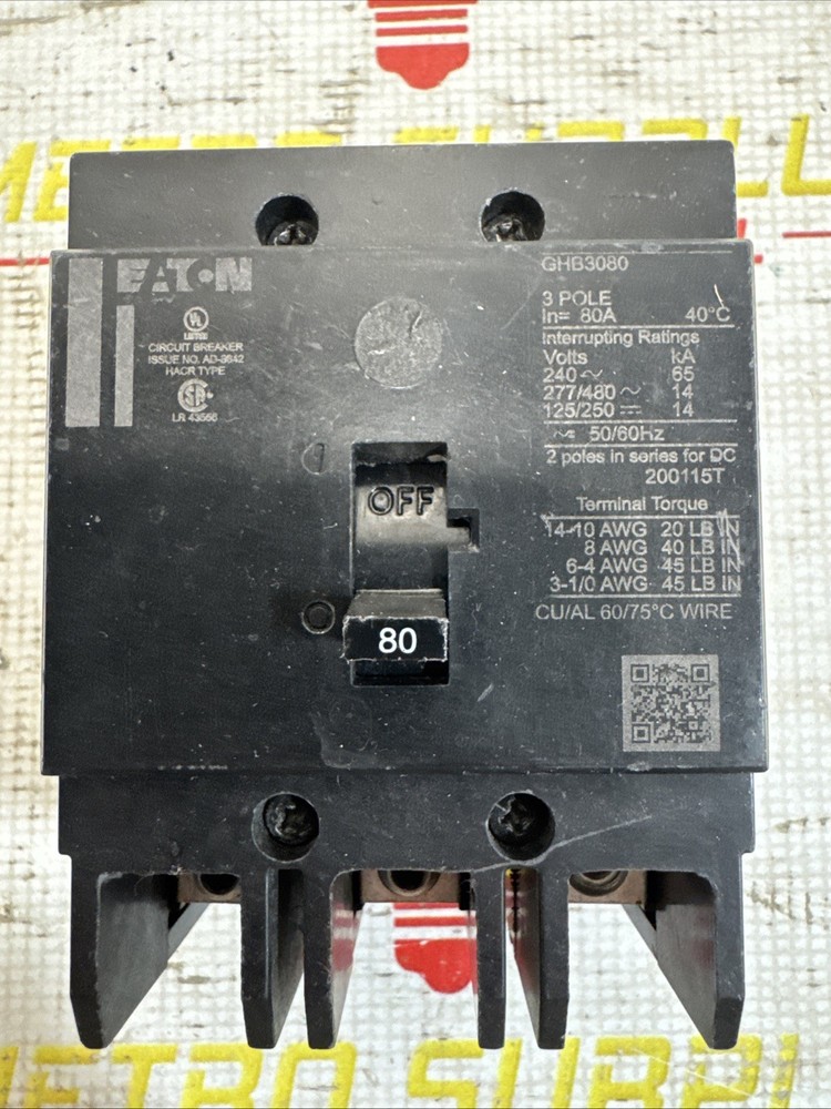 GHB3080 Cutler Hammer 80 Amp 3 Pole 480V Bolt on Circuit Breaker LOAD TESTED