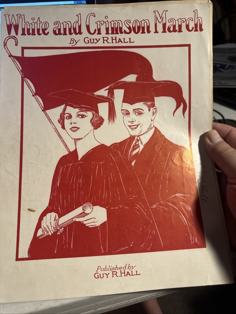 C 1928 Indiana University Sheet Music WHITE AND CRIMSON MARCH by Guy Hall