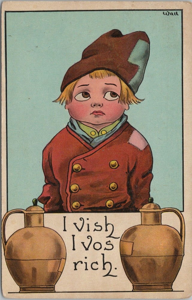 Artist Signed~Wall~Sad Dutch Boy~I Vish I Vos Rich~Patch On Hat~Coat~1914 PC