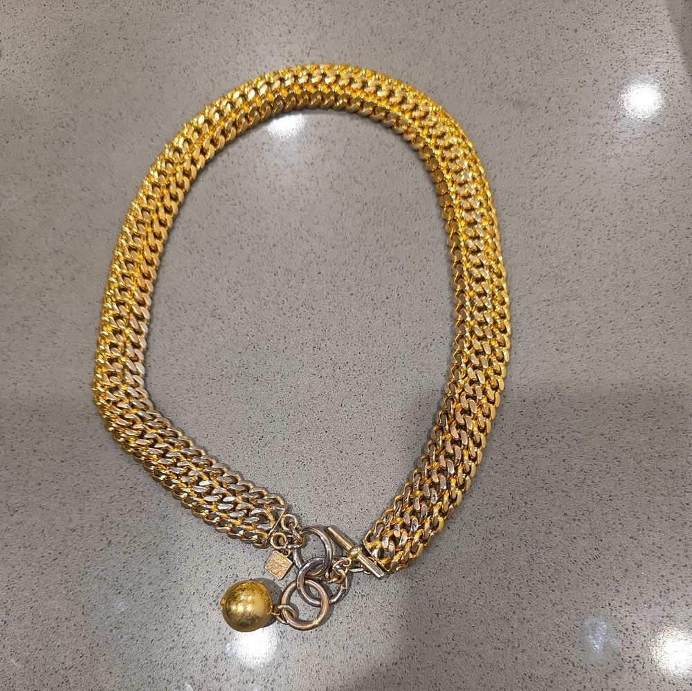 Anne Klein Rare Vintage Couture 3 Chain Link Toggle Necklace Gold Tone signed