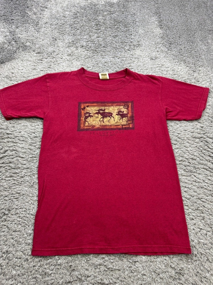 Vtg Yellowstone National Park Shirt Adult Medium Red Graphic ECO Mountain USA