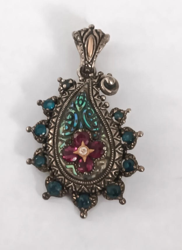 Barbara Bixby Sterling Silver 18K Gold Multi-Gemstone Paisley Pendant Enhancer