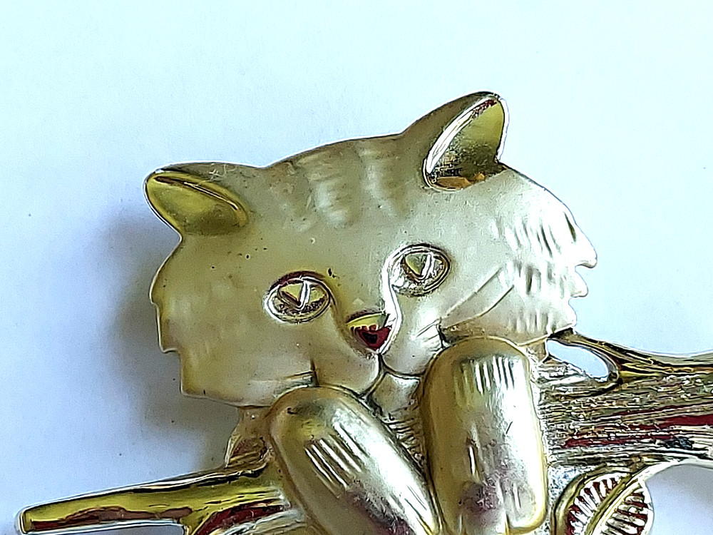Cat Pin Signed AJC Gold Tone Vintage Kitten Brooch