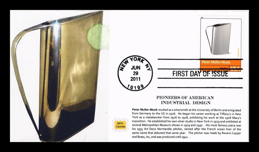 Us Cover Peter Muller-Munk Pitcher Pioneers Of Industrial Design Fdc Mpg Cachet