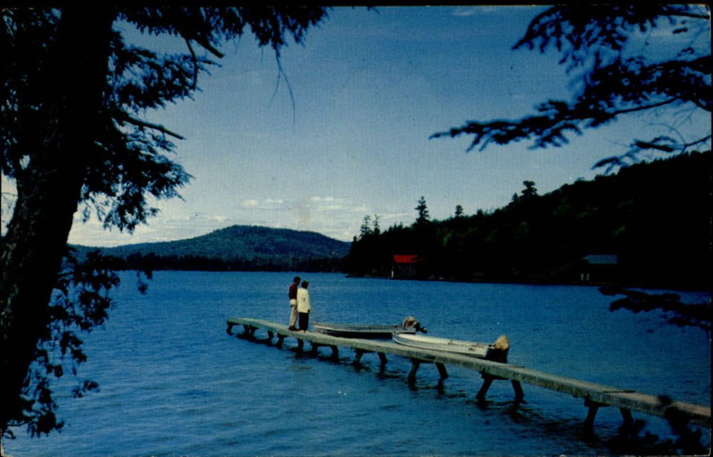 Big Moose New York Public Dock motor boats Adirondacks mailed 1964 postcard