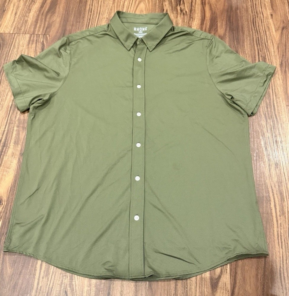 Rhone Commuter Shirt Short Sleeve Button Down Lichen Green XL