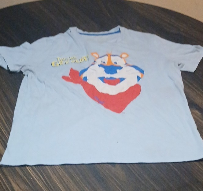 Vintage Kellogg's Tony the Tiger Y2k Graphic Print  Crewneck T-Shirt Blue XL