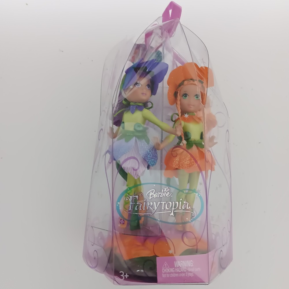 Barbie Fairytopia  Petal Pixies Fairy Dolls Omma & Organza W/ Stand