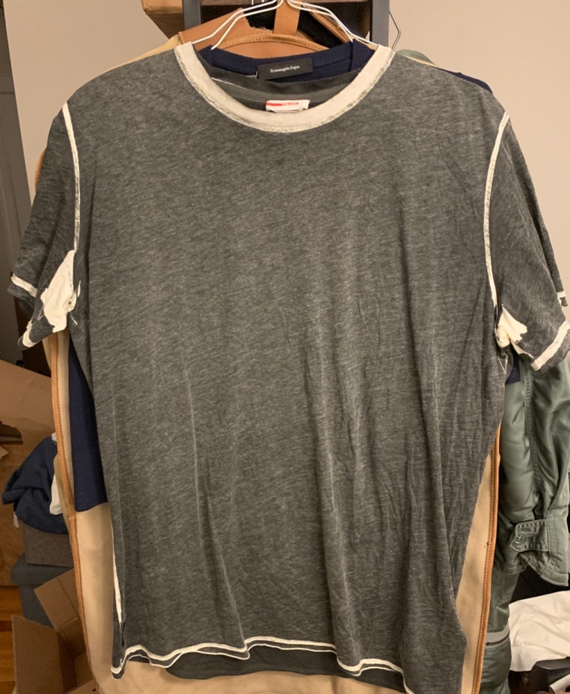 Vintage Prada Abstract Painted Seams Men's Cotton-Cashmere Gray T-Shirt