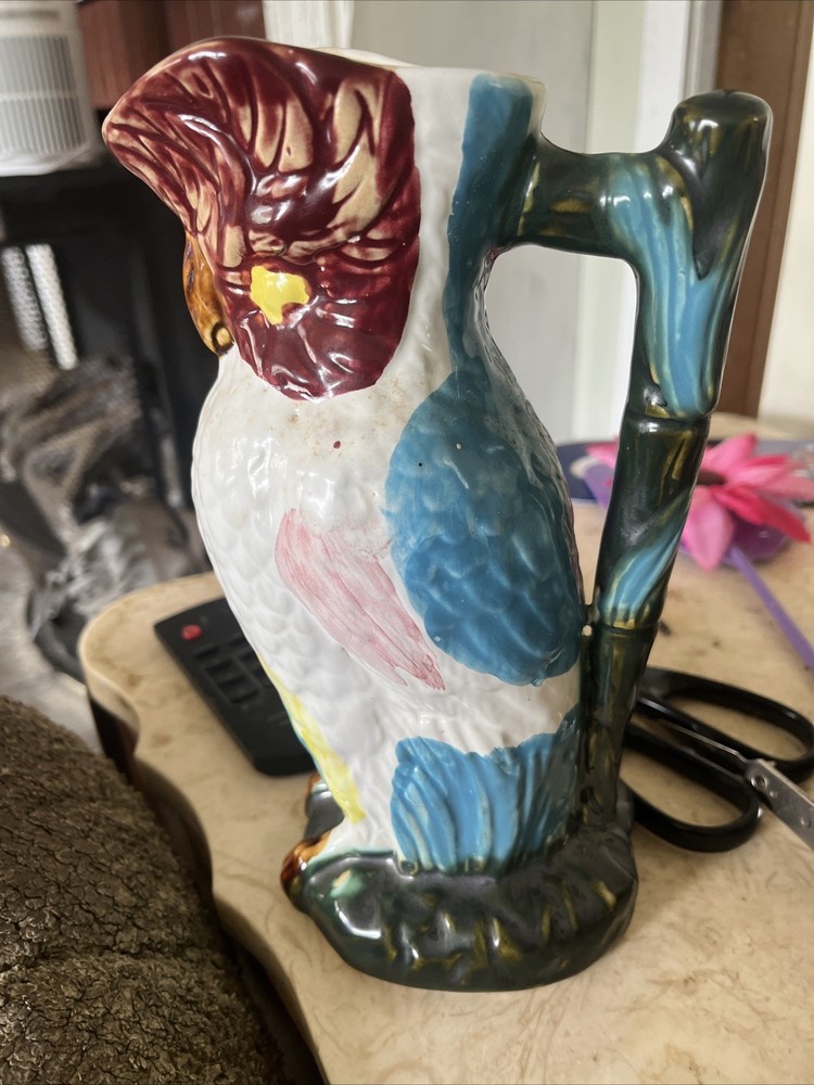 Majolica Parrot Cockatoo Vintage Bird Pitcher Jug Tiki Barware 9