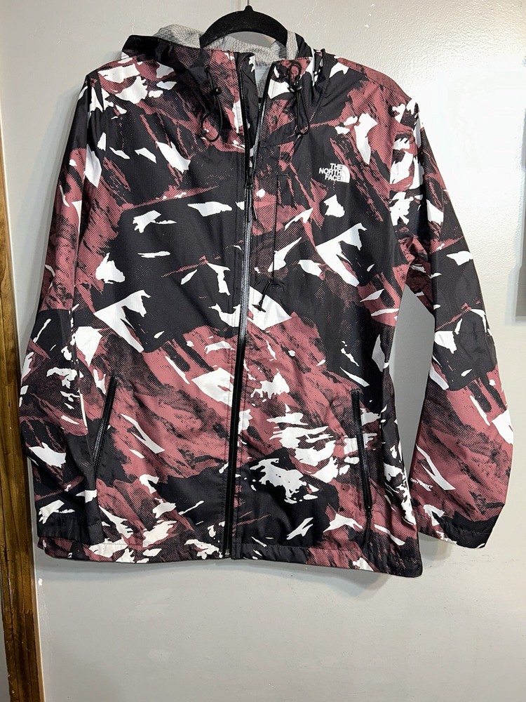 North Face Womens Camo Waterproof Rain Jacket Size L Green Outdoor