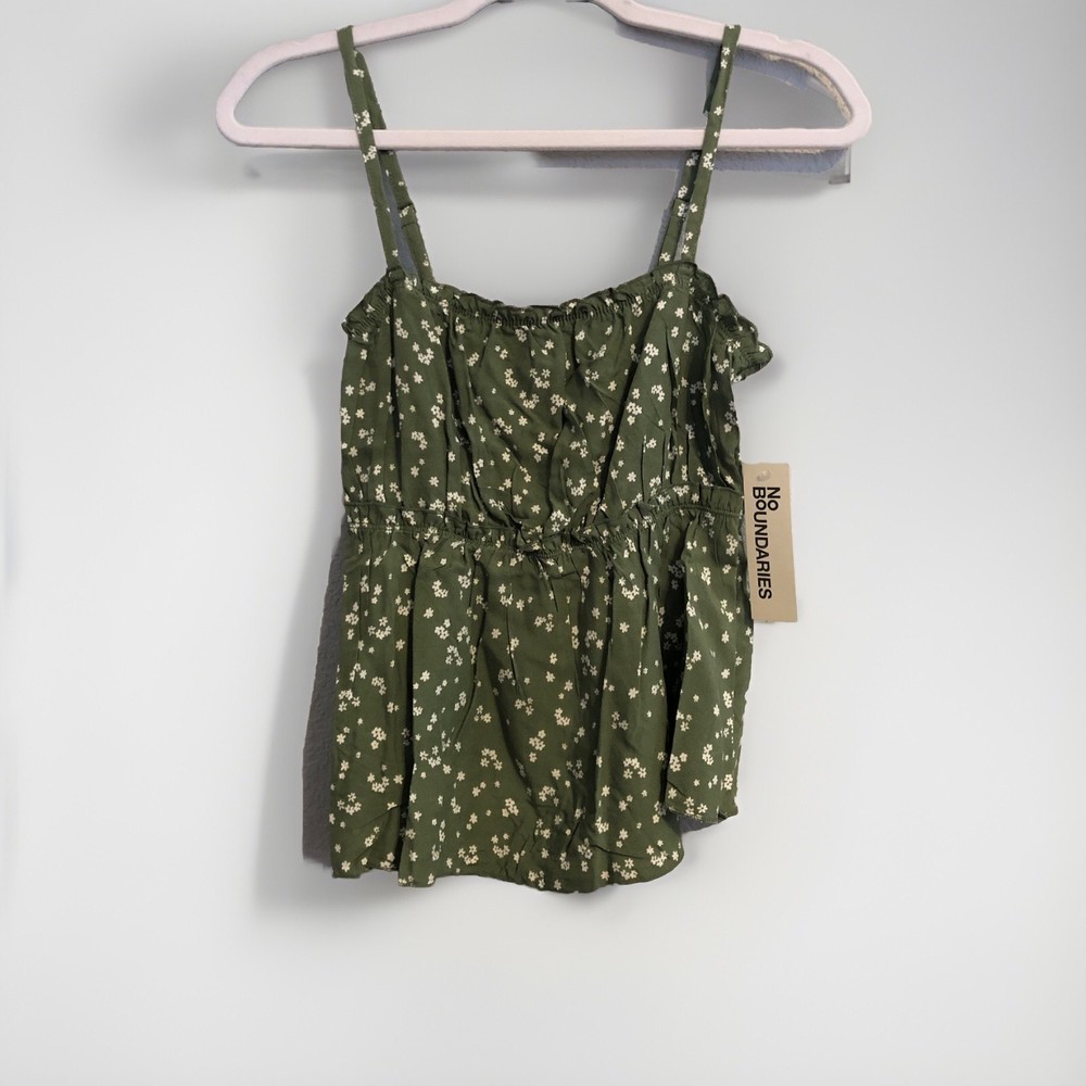 No Boundaries XS Woven Top Faded Spruce Combo Green Floral Boho Hippie Shirt