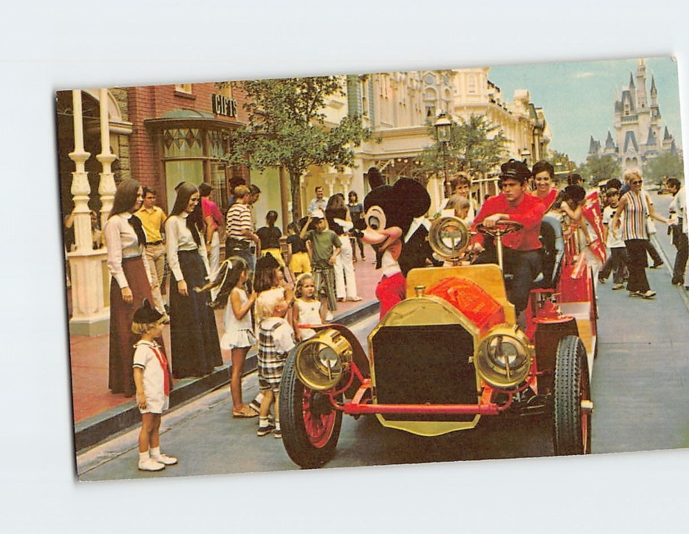 Postcard Mickey Mouse Riding Down Main Street Walt Disney World Florida USA