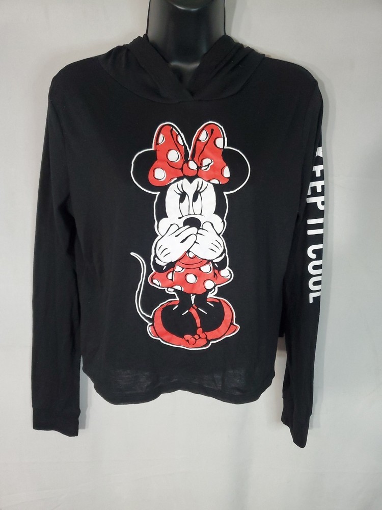 Disney Minnie Mouse Hoodie Women's Size Small Long Sleeve Cropped Lightweight
