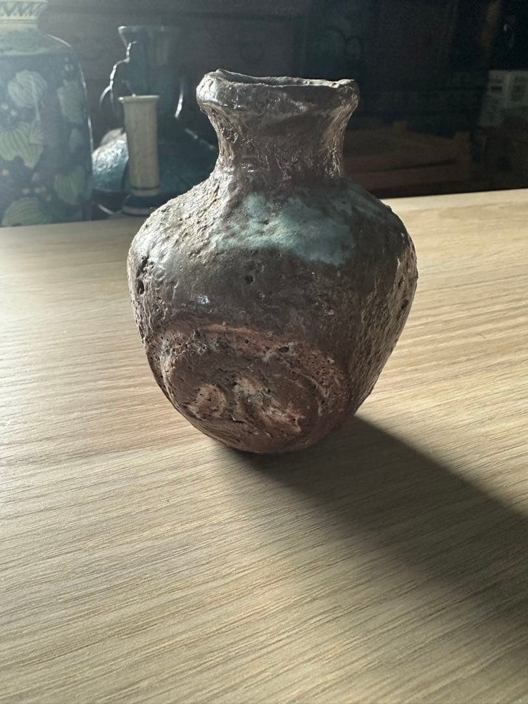 Shigaraki Yakishime Vase Small Rough Clay Flower Pot Green Glaze