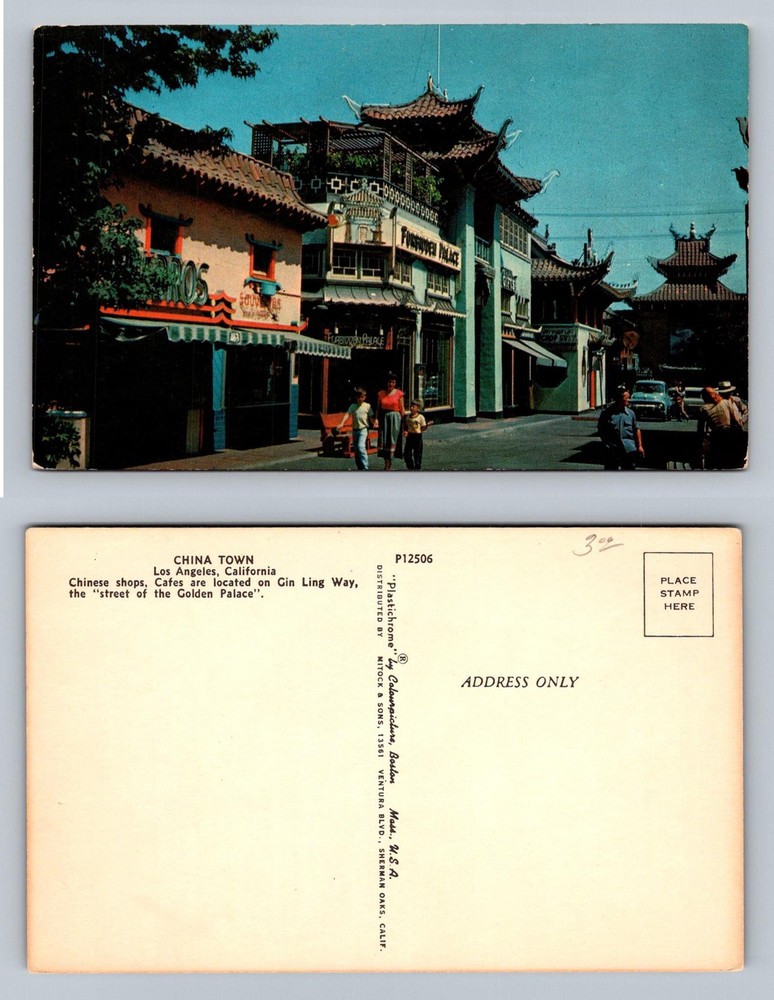 Los Angeles, CA-California, Chinatown Gin Ling Way Shops Vintage Postcard