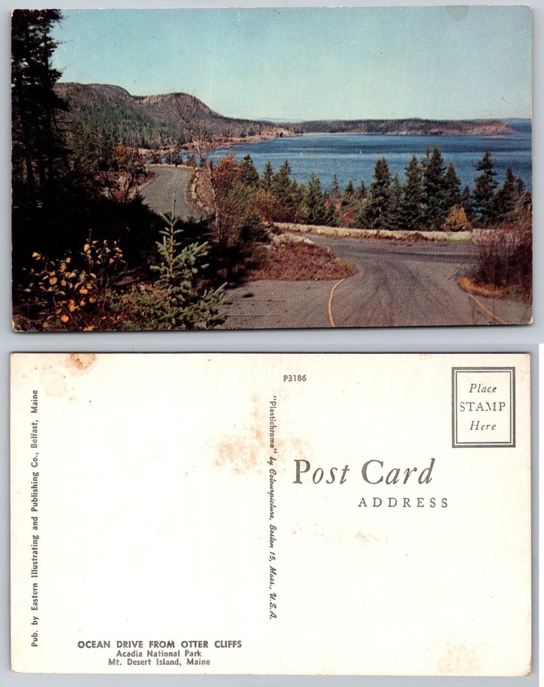 Acadia National Park Maine Ocean Drive from Otter Cliffs Plastichrome Postcard-image