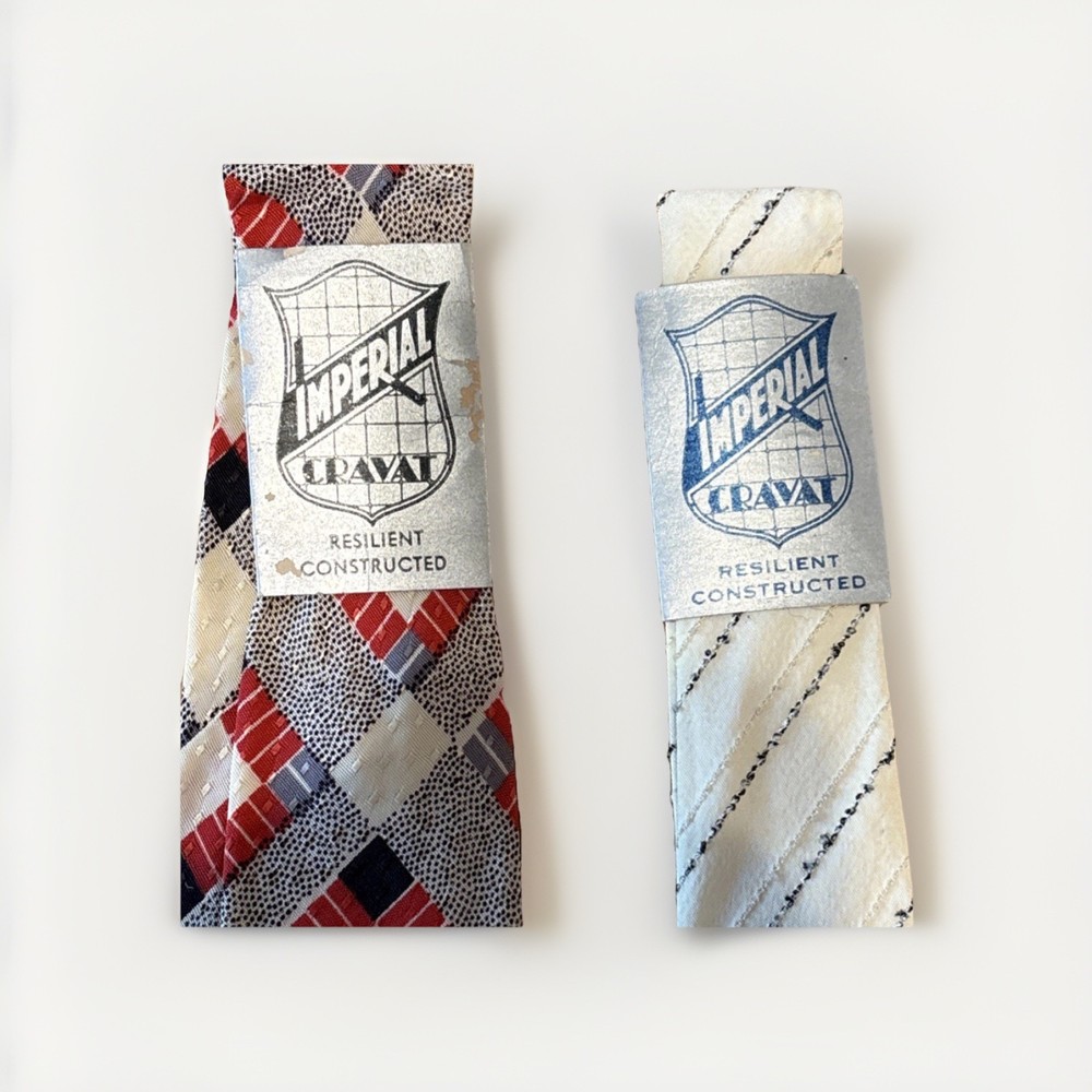 Vintage Imperial Cravat 1940s 1950s  Abstract Argyle /Striped Tie Lot x2 NOS NEW