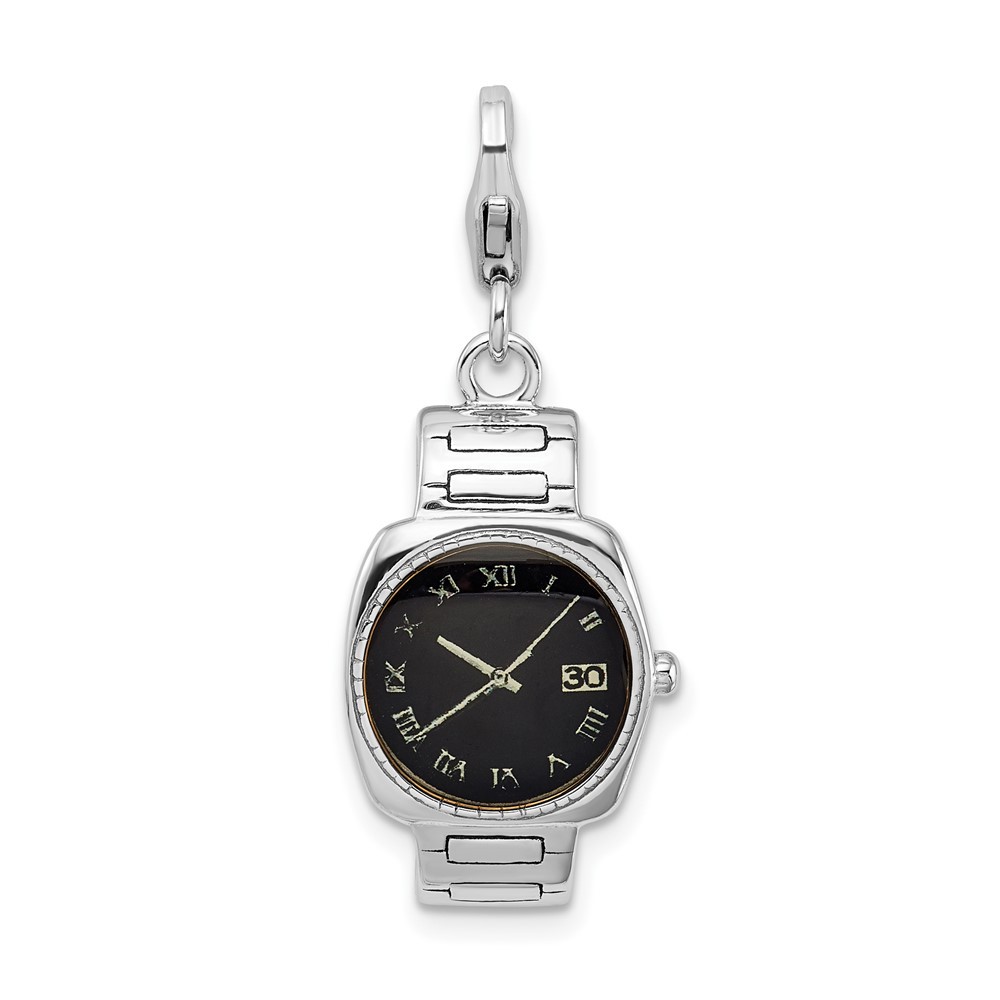 Sterling Silver Polished 3-D Enameled Wristwatch Charm Pendant 3.45gm L-24 mm