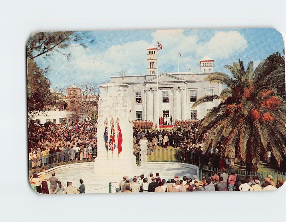 Postcard Colorful ceremony Bermuda Cenotaph Hamilton British Overseas Territory