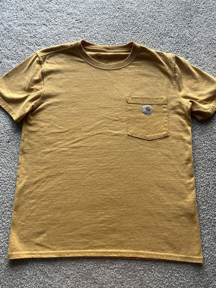 Carhartt Men's Brown Solid Cotton Knit Logo Pocket T-Shirt Size M Crew Neck