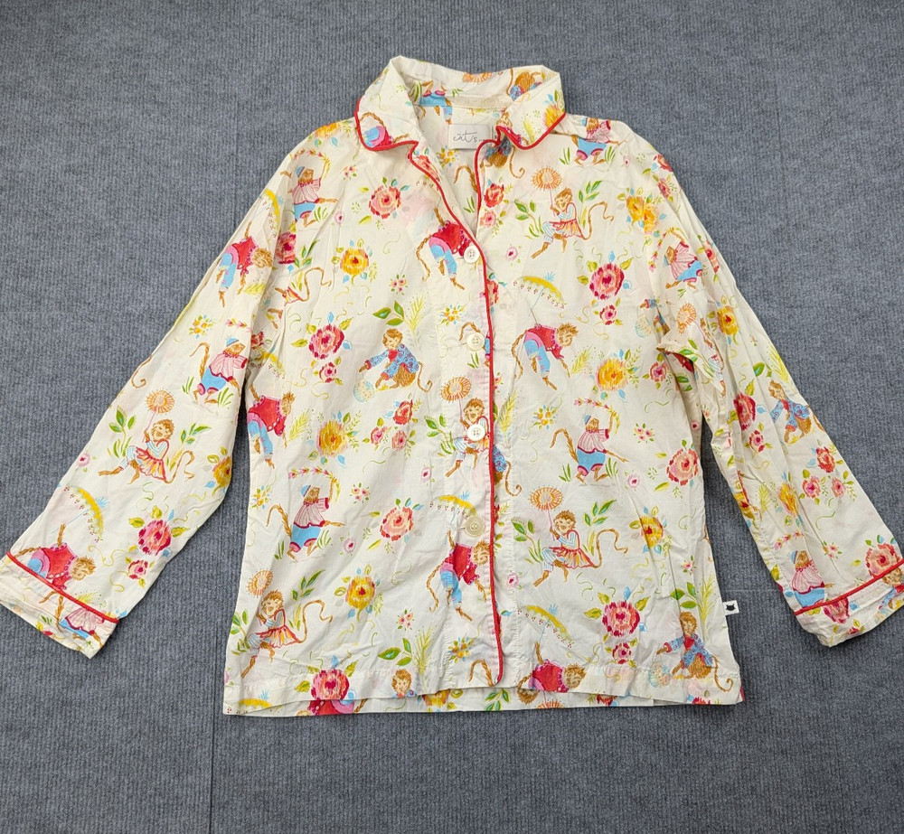 The Cats Pajamas Shirt Womens Small Floral Monkey Cotton Sleep Top Avant Garde