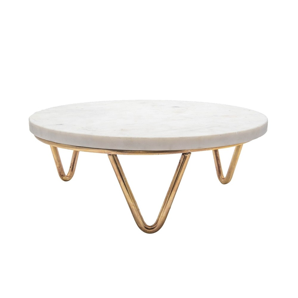 LG Marble & Brass V-Base Trivet Cake Plate 13 Inch Diameter - Stylish Serving Stand