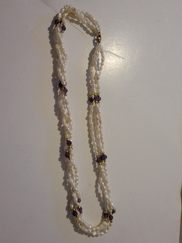 VINTAGE Genuine Rice Pearl and Gold Ball Three Strand Necklace Clasp