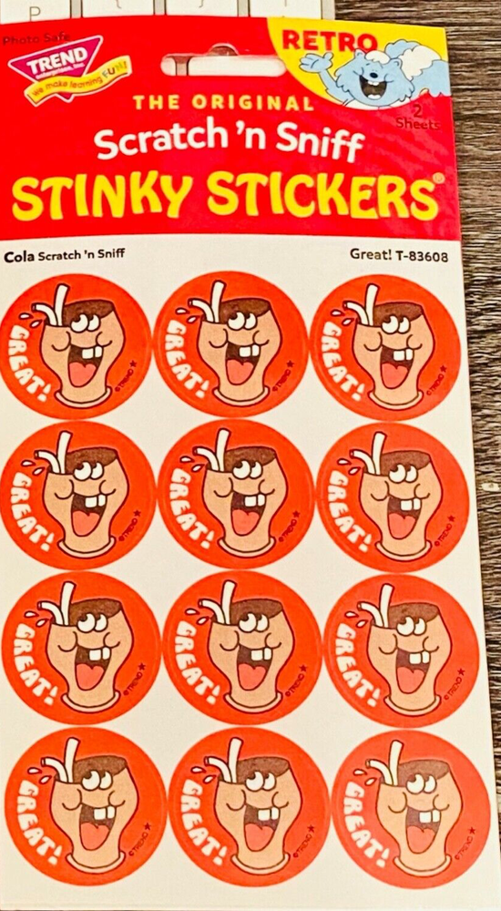 TREND Scratch n Sniff RETRO STINKY STICKERS Sealed, Great COLA Scented!