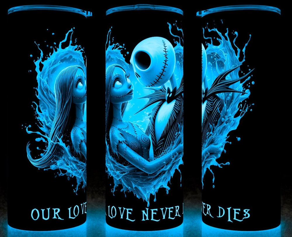 Glow in the Dark Jack and Sally Skellington Our Love Never Dies Cup Mug Tumbler