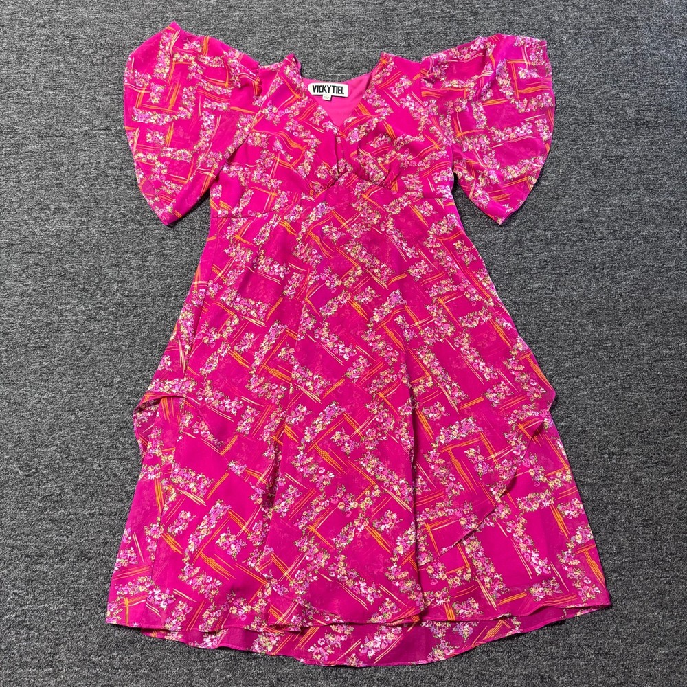 Vicky Tiel Floral Short Sleeve Dress Womens - Size XL Pink