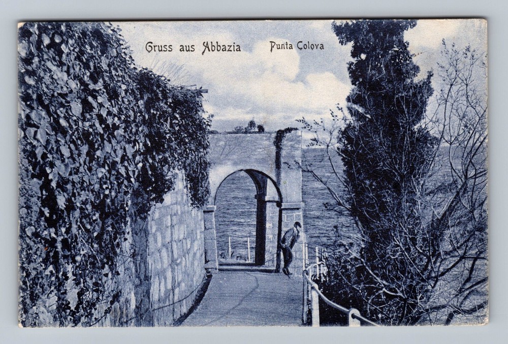 Croatia- Abbazia Kvarner Gulf Archway To Punta Colova Old View Vintage Postcard