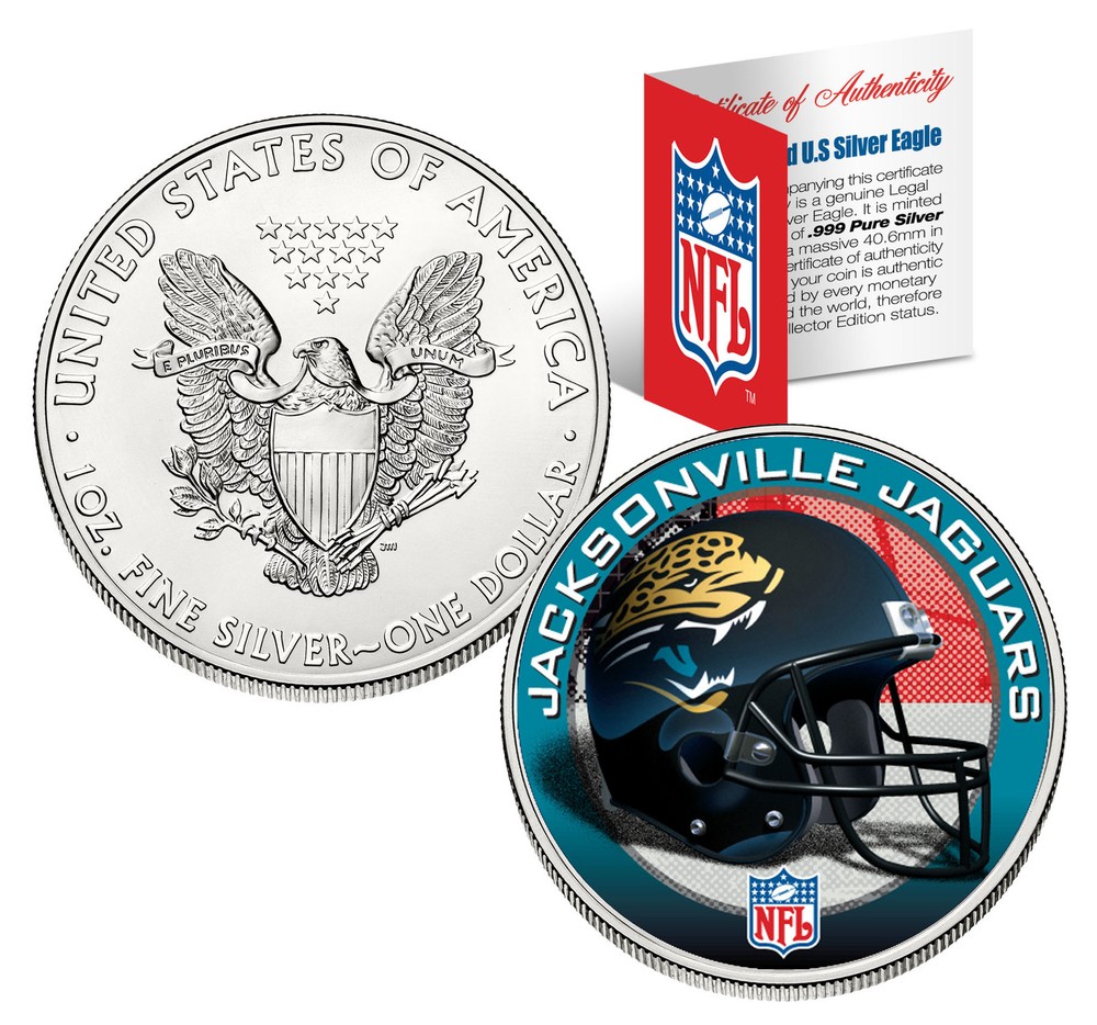 JACKSONVILLE JAGUARS 1 Oz .999 Fine Silver American Eagle $1 Coin NFL LICENSED