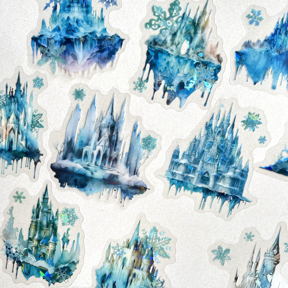 Holographic Winter Ice Castle Stickers Junk Journal Collage Scrapbooking