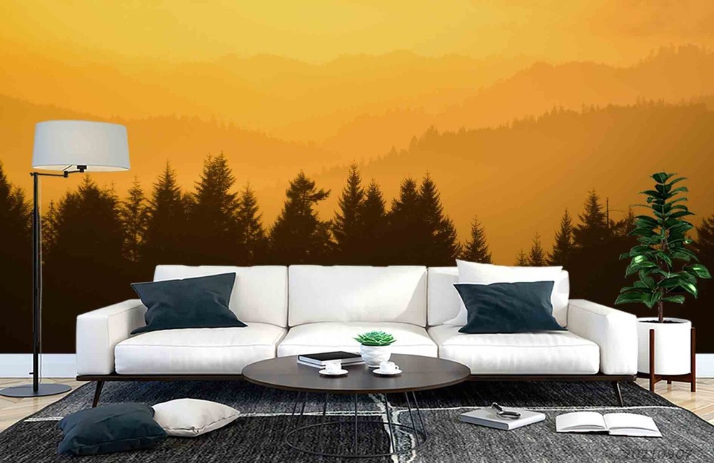 3D Sunset Sky Forest Scenery Wall Murals Wallpaper Murals Wall Sticker 93