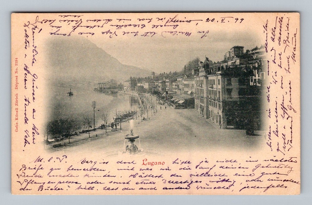 Italy- Lugano City View Standard Souvenir Postal Old Card PC Vintage Postcard